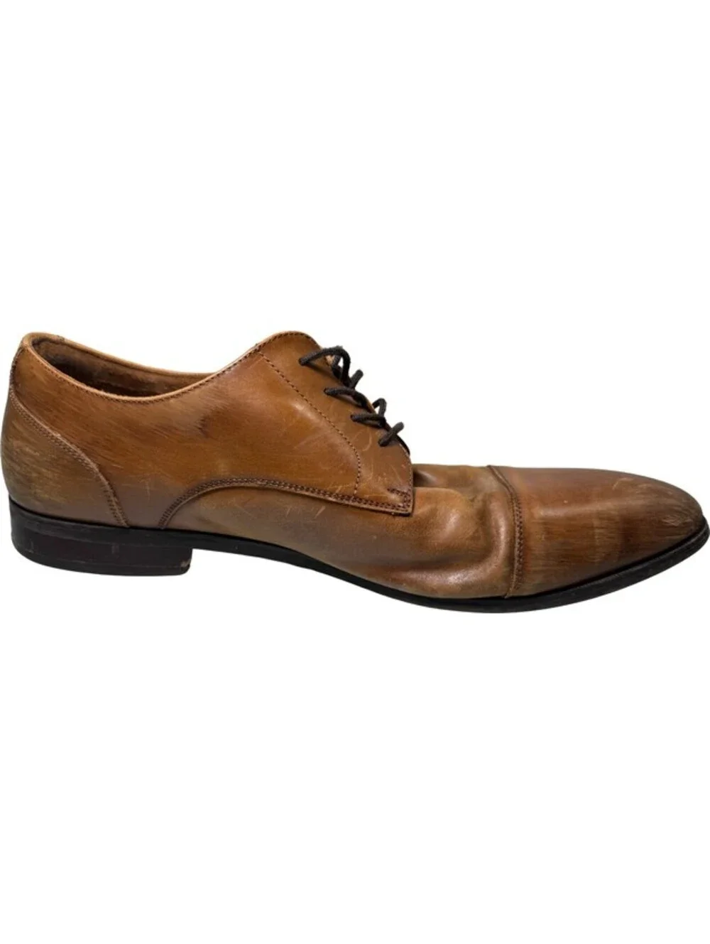 Aldo Flex Square Cap Toe Oxford Cognac Brown Leather Dress Shoes Mens 12 Lace Up